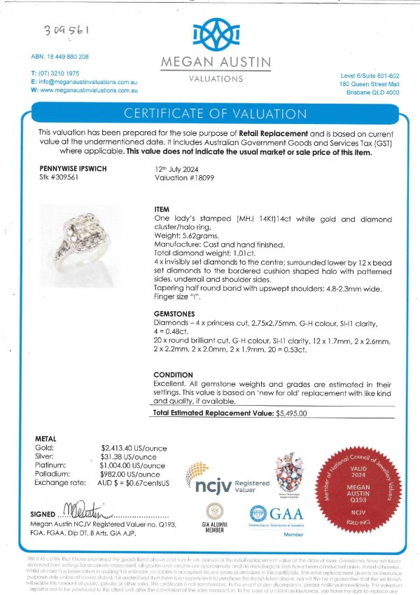Valuated 14 CT White Gold Cluster/Halo Diamond Ring - IP309561 - Image 10