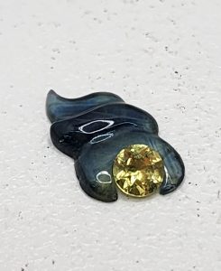 Carved Blue and Yellow Sapphire "Sun and Cloud" - IP308919
