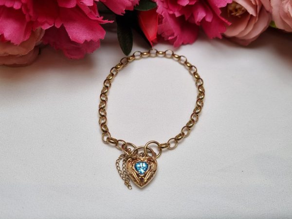 9ct Yellow Gold Blue Stone Heart Locket Bracelet TW315344 - Image 5