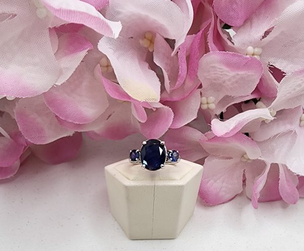 Ladies 14CT White Gold Ring with Sapphires and Diamonds - IP304968 - Image 3