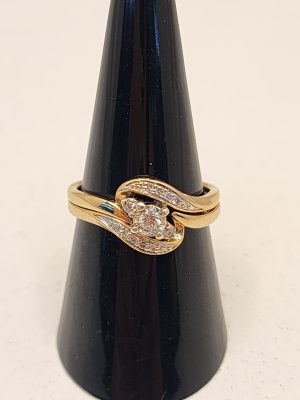 Ladies 9CT Yellow Gold and Diamond Double Band Ring - IP337052