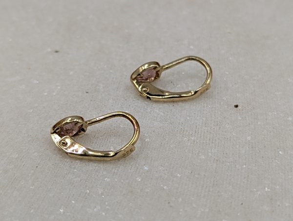 Ladies 9CT Yellow Gold and Pink Heart Stone Earrings (1.07gms) - BP378325 - Image 4