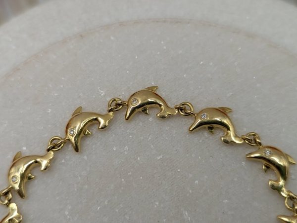 Ladies 18CT Yellow Gold and Diamond Dolphin Bracelet (9.8gms) - BP370825 - Image 2