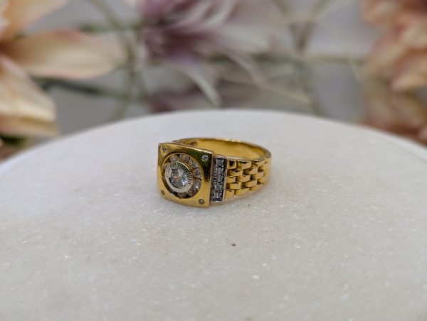 Men's 22CT Yellow Gold and CZ Watch Style Ring (9.8gms) - BP356221