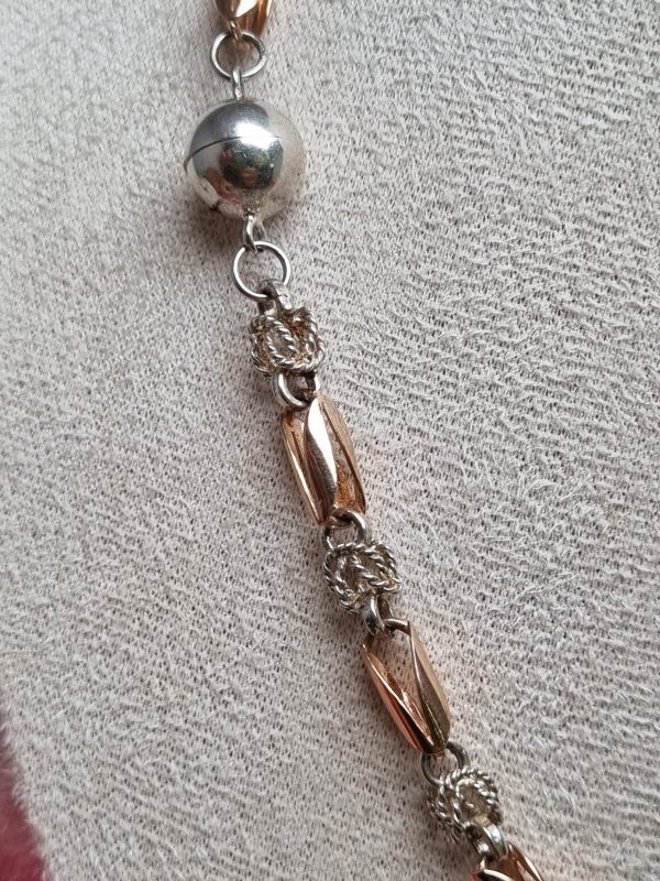 9ct Rose Gold and Silver Barrel Link Necklace TW359982 - Image 5