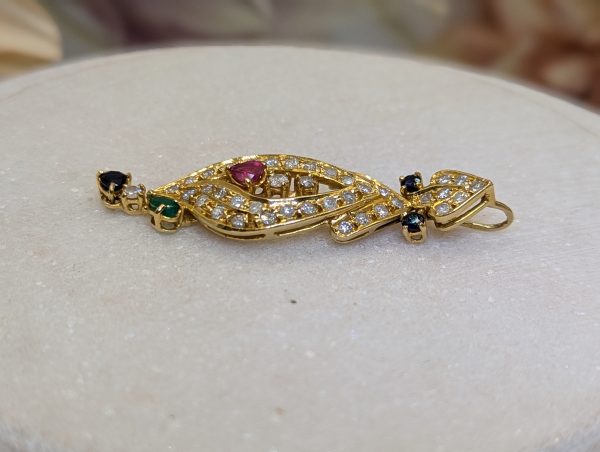 Lady's 18CT Yellow Gold, Diamond, Ruby, Emerald and Sapphire Dangle Pendant (6.0gms) - BP305388-1 - Image 4