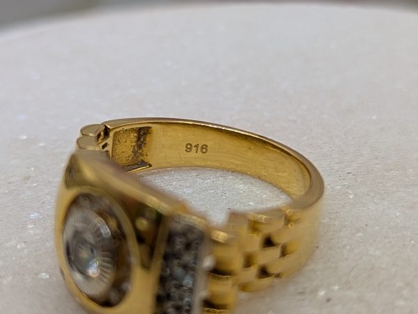 Men's 22CT Yellow Gold and CZ Watch Style Ring (9.8gms) - BP356221 - Image 6