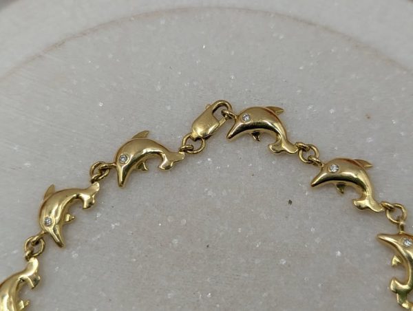 Ladies 18CT Yellow Gold and Diamond Dolphin Bracelet (9.8gms) - BP370825 - Image 4