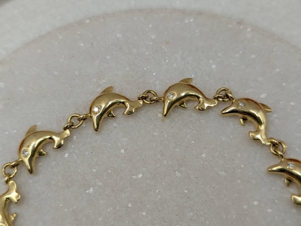 Ladies 18CT Yellow Gold and Diamond Dolphin Bracelet (9.8gms) - BP370825 - Image 3