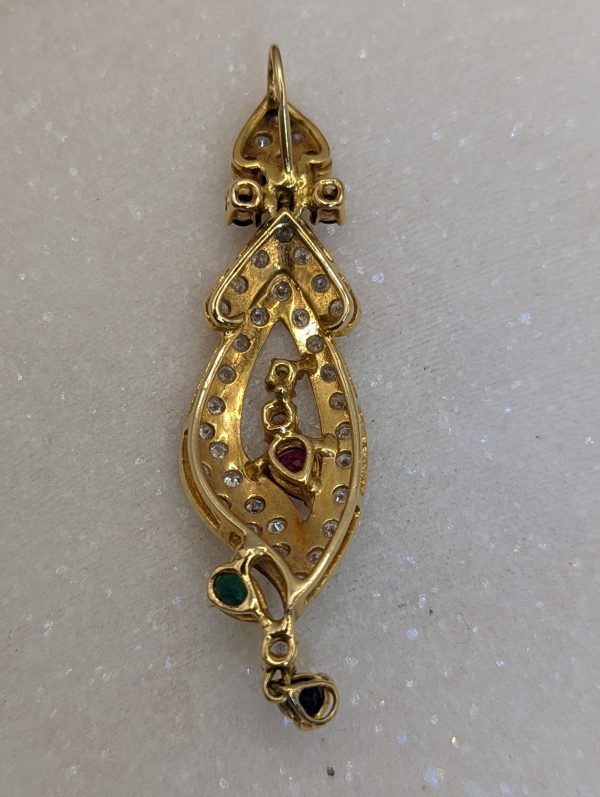 Lady's 18CT Yellow Gold, Diamond, Ruby, Emerald and Sapphire Dangle Pendant (6.0gms) - BP305388-1 - Image 5