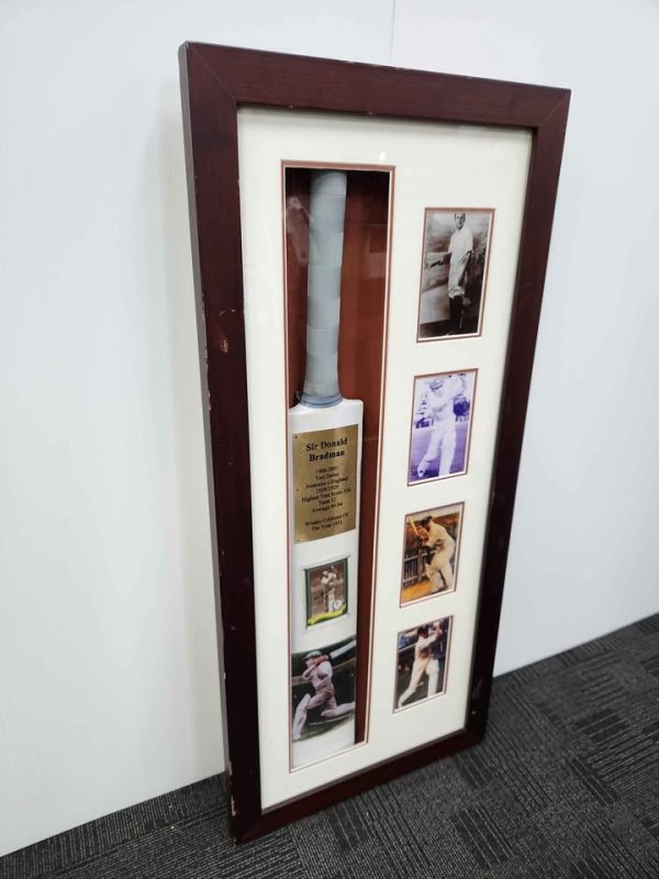 Sir Don Bradman Framed Signed Weetbix Card with Cricket Bat - BP376554 - Image 2