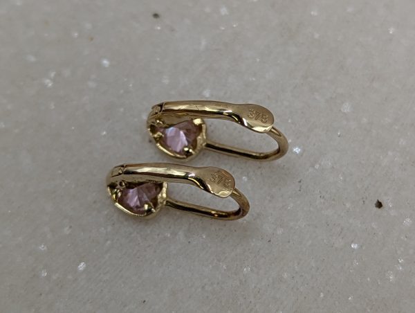 Ladies 9CT Yellow Gold and Pink Heart Stone Earrings (1.07gms) - BP378325 - Image 5