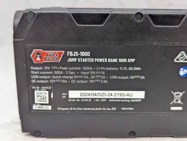 Full Boar 1000A Peak Jump Starter Power Bank - BP374970 - Image 6