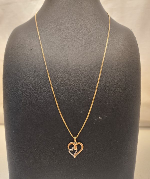 Ladies 9CT Yellow Gold 60cm Chain and Heart Pendant - IP336221