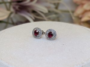 Valuated Lady's 18CT White Gold, Ruby & Diamond Double Halo Stud Earrings (3.02gms) - BP284874