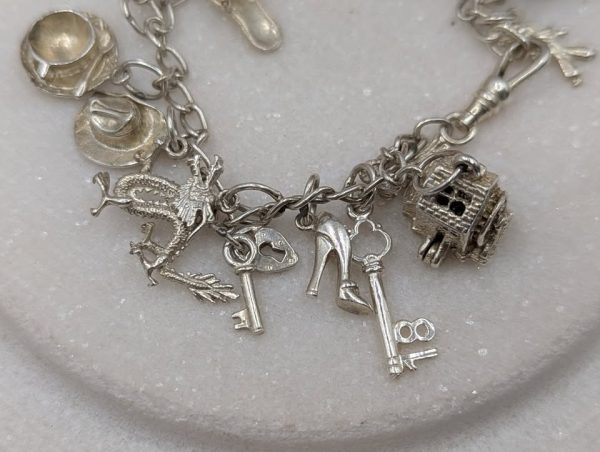Ladies 925CT Silver Dangly Charm Bracelet (28gms) - BP376974 - Image 3