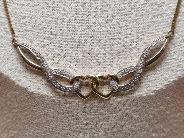 9ct Yellow Gold Double Heart Necklace TW360260 - Image 2