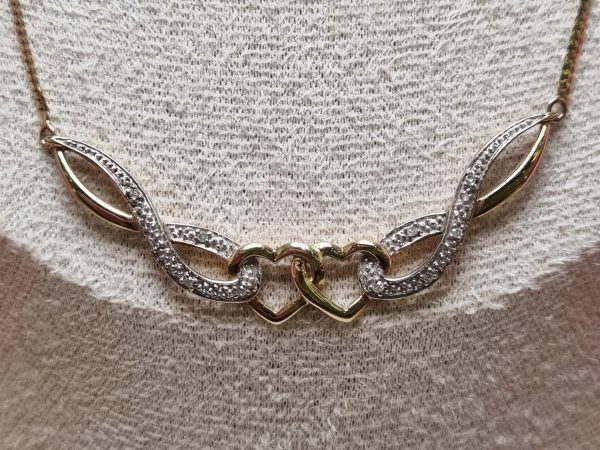 9ct Yellow Gold Double Heart Necklace TW360260 - Image 7