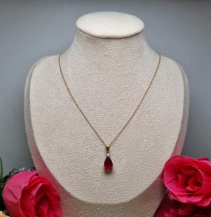 9ct Yellow Gold Necklace with Red Stone Pendant TW363081