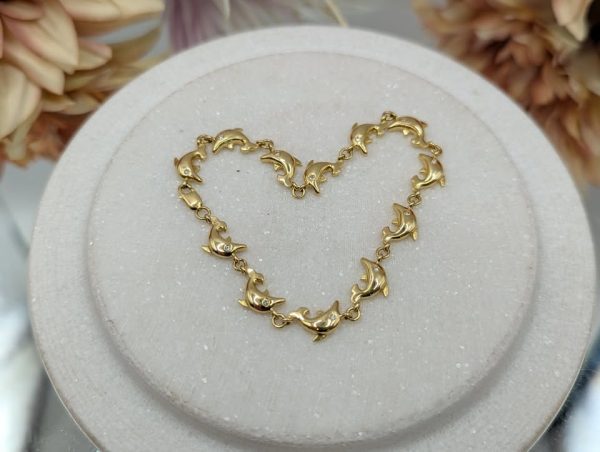 Ladies 18CT Yellow Gold and Diamond Dolphin Bracelet (9.8gms) - BP370825