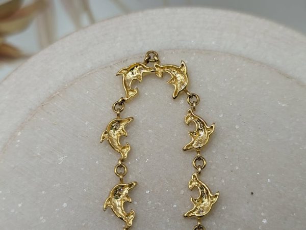 Ladies 18CT Yellow Gold and Diamond Dolphin Bracelet (9.8gms) - BP370825 - Image 7