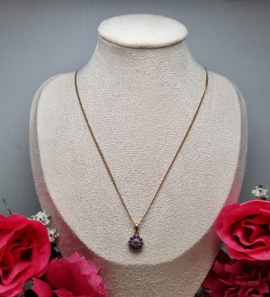 9ct Yellow Gold Necklace with Purple Stone Flower Pendant TW356955