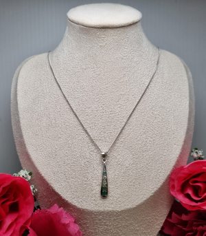 9ct White Gold Necklace with Green Stone Pendant TW370875