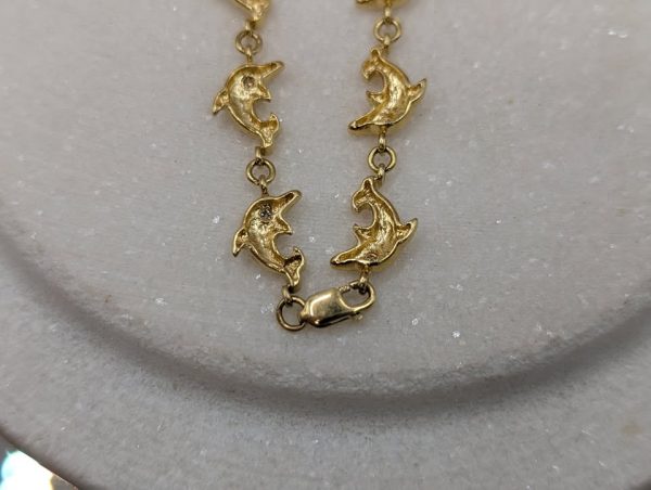Ladies 18CT Yellow Gold and Diamond Dolphin Bracelet (9.8gms) - BP370825 - Image 5