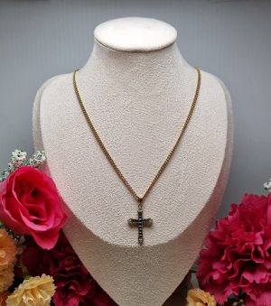 9ct Yellow Gold Chain with Blue Stone Cross Pendant TW338143