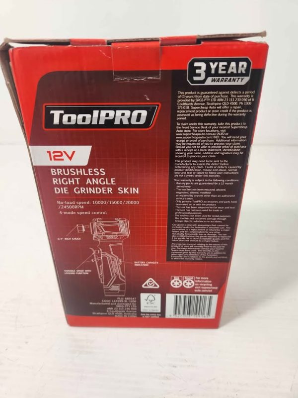 TOOLPRO BRUSHLESS RIGHT ANGLE DIE GRINDER (SKIN ONLY) #GN380336 - Image 10