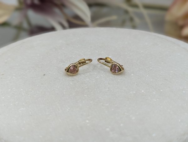 Ladies 9CT Yellow Gold and Pink Heart Stone Earrings (1.07gms) - BP378325