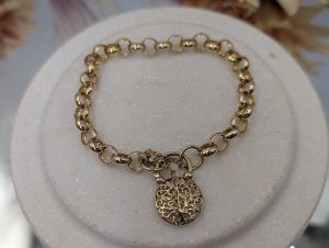 Ladies 9CT Yellow Gold Tree of Life Locket Belcher Chain Bracelet (14.75gms) - BP334802
