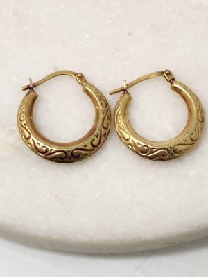 9CT YELLOW GOLD ENGRAVED EARRINGS #GN355999