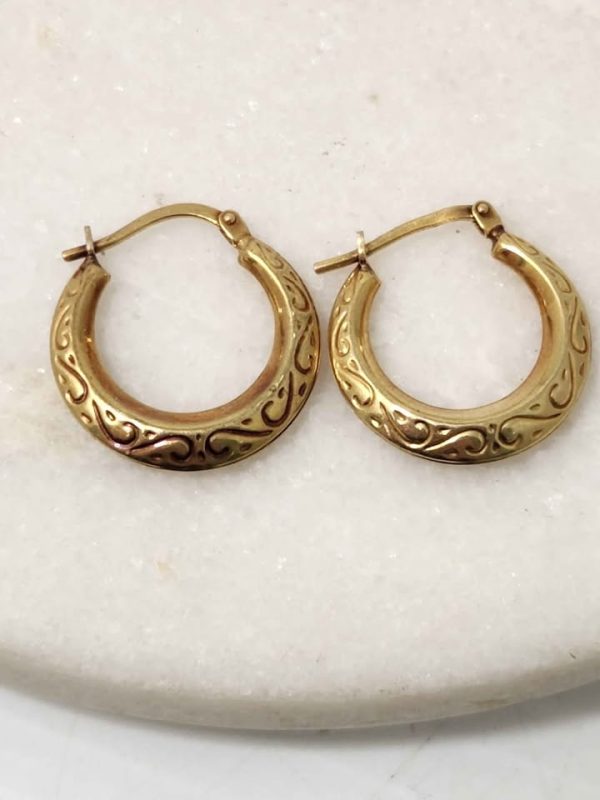 9CT YELLOW GOLD ENGRAVED EARRINGS #GN355999
