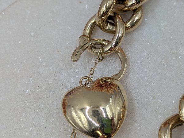 Ladies 9CT Yellow Gold Chunky Curblink Heart Locket Bracelet (49.66gms) - BP338070 - Image 7