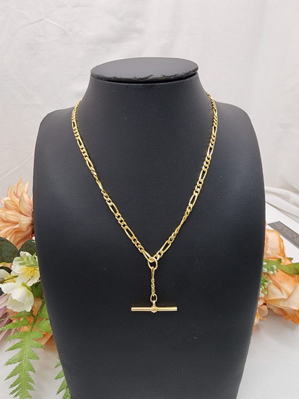 Ladies 9ct Yellow Gold Figaro Fob Chain - IP378339 - Image 4