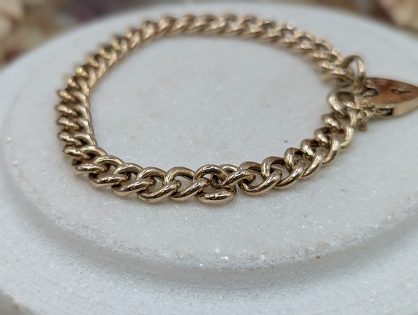 Ladies 9CT Yellow Gold Curb Chain Heart Locket Bracelet (13.75gms) - BP271567 - Image 6