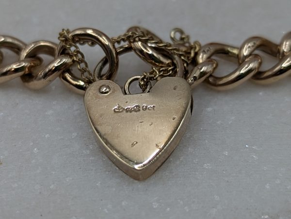 Ladies 9CT Yellow Gold Curb Chain Heart Locket Bracelet (13.75gms) - BP271567 - Image 7
