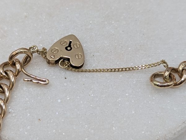 Ladies 9CT Yellow Gold Curb Chain Heart Locket Bracelet (13.75gms) - BP271567 - Image 8