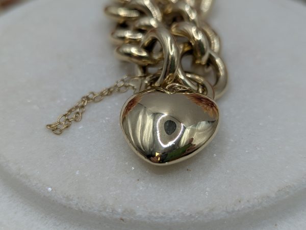 Ladies 9CT Yellow Gold Chunky Curblink Heart Locket Bracelet (49.66gms) - BP338070 - Image 6