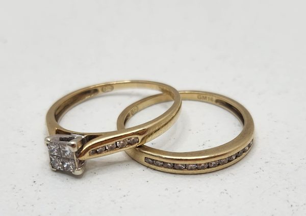 Ladies 9Ct Yellow Gold Illusion Diamond Ring Set - IP344310 - Image 4