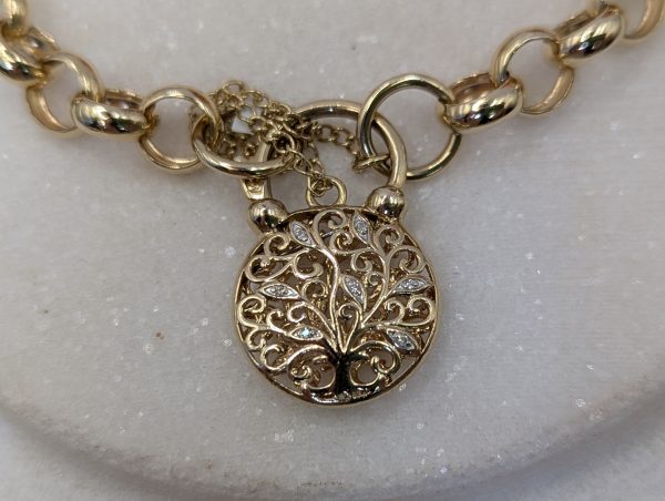 Ladies 9CT Yellow Gold Tree of Life Locket Belcher Chain Bracelet (14.75gms) - BP334802 - Image 2