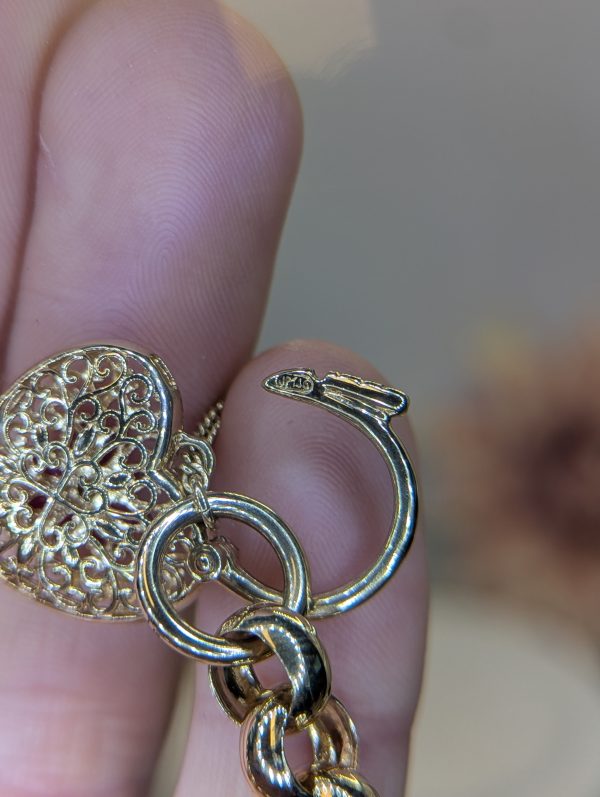 Ladies 9CT Yellow Gold Belcher and Red Stone Heart Locket Bracelet (23.99gms) - BP336070 - Image 6