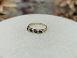 Ladies 9CT Yellow Gold Green Stone & CZ Ring (1.9gms) - BP337962