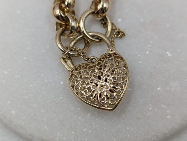 Ladies 9CT Yellow Gold Belcher and Red Stone Heart Locket Bracelet (23.99gms) - BP336070 - Image 5