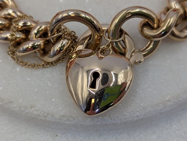 Ladies 9CT Rose Gold Curblink Heart Locket Bracelet (33.32gms) - BP348225 - Image 2