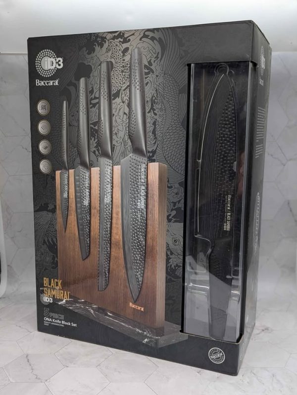 Baccarat iD3 5 Pce Black Samurai Japanese Steel Knife ONA Block Set - BP381898
