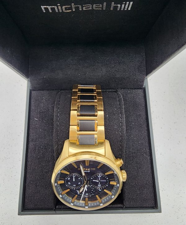 Men's Michael Hill Solar Stainless Steel Black and Gold Tone Watch - IP388125 - Image 5