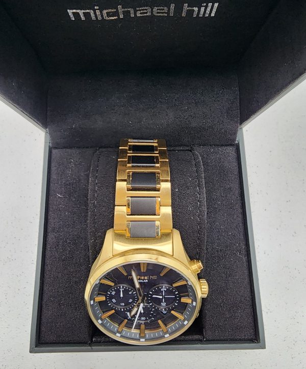 Men's Michael Hill Solar Stainless Steel Black and Gold Tone Watch - IP388125 - Image 11