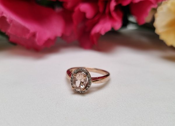9ct Rose Gold Pink Stone Halo Ring TW376103 - Image 7